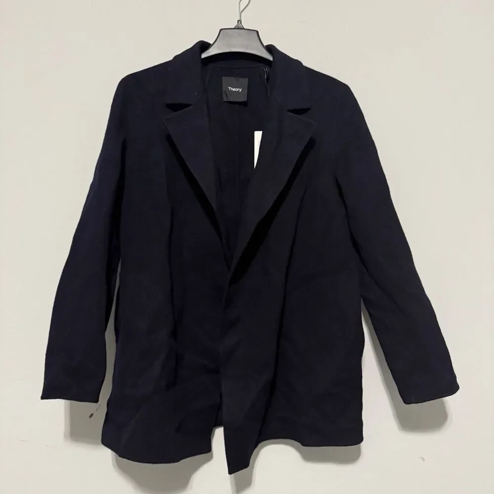 Theory‎ Sileena Nocturne Navy Winsome 2 double face wool coat MEDIUM NWT $595